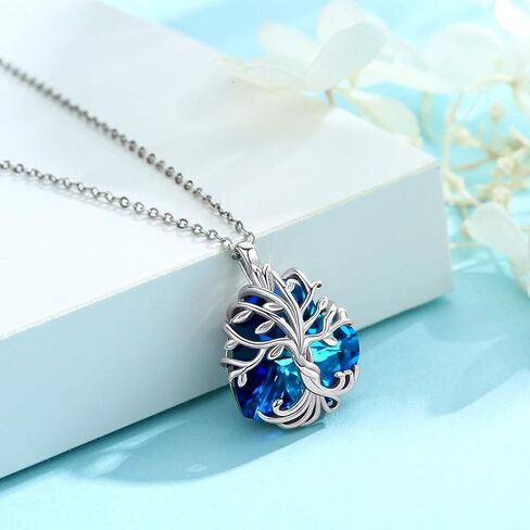 تشينجهونج قلادة شجرة الحياة من الفضة الاسترلينية عيار 925 بدلاية على شكل قلب كريستال للنساء والبنات، مجوهرات شجرة هدايا للزوجة والام والاخت وعيد الام, فضة استرلينية, إعداد مسطح in Kuwait