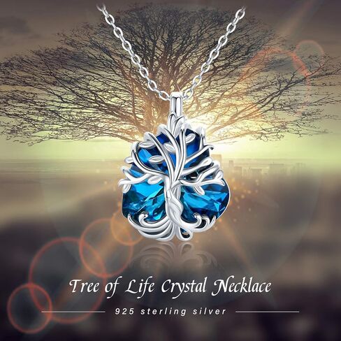 تشينجهونج قلادة شجرة الحياة من الفضة الاسترلينية عيار 925 بدلاية على شكل قلب كريستال للنساء والبنات، مجوهرات شجرة هدايا للزوجة والام والاخت وعيد الام, فضة استرلينية, إعداد مسطح in Kuwait