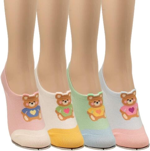 جوارب نسائية بتصميم حيواني بدون عرض، جوارب بطانة غير رسمية بطباعة شخصية، خط قارب مسطح غير قابل للانزلاق، 4 أزواج in Kuwait
