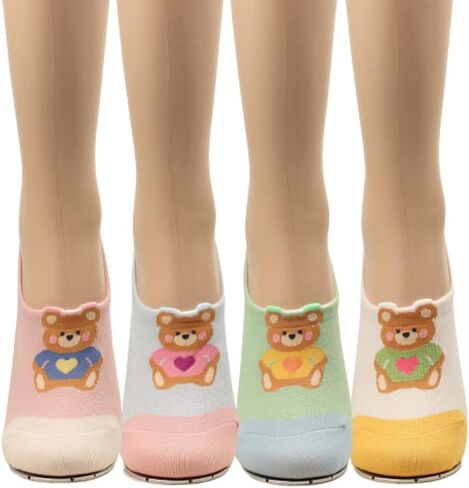 جوارب نسائية بتصميم حيواني بدون عرض، جوارب بطانة غير رسمية بطباعة شخصية، خط قارب مسطح غير قابل للانزلاق، 4 أزواج in Kuwait