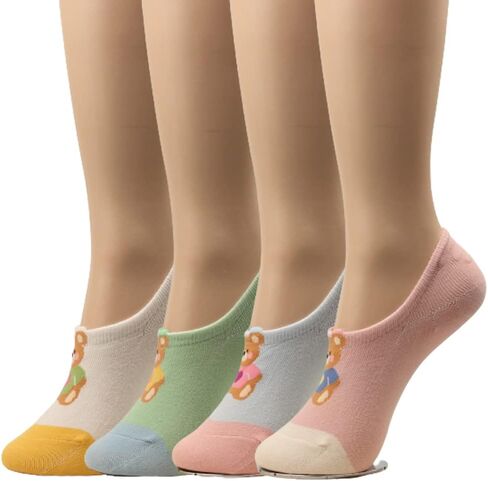 جوارب نسائية بتصميم حيواني بدون عرض، جوارب بطانة غير رسمية بطباعة شخصية، خط قارب مسطح غير قابل للانزلاق، 4 أزواج in Kuwait