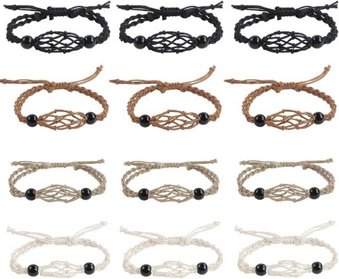 Anjiucc 12 PCS Crystal Cage Necklace Holder Necklace Cord Empty Stone Holder Pendant Stone Holder Replacement Hand-Woven Necklace Cord with Adjustable Length in Kuwait