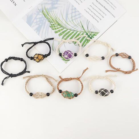 Anjiucc 12 PCS Crystal Cage Necklace Holder Necklace Cord Empty Stone Holder Pendant Stone Holder Replacement Hand-Woven Necklace Cord with Adjustable Length in Kuwait