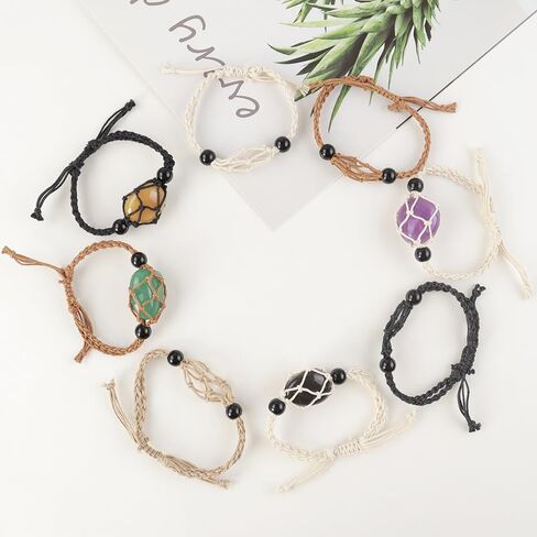 Anjiucc 12 PCS Crystal Cage Necklace Holder Necklace Cord Empty Stone Holder Pendant Stone Holder Replacement Hand-Woven Necklace Cord with Adjustable Length in Kuwait