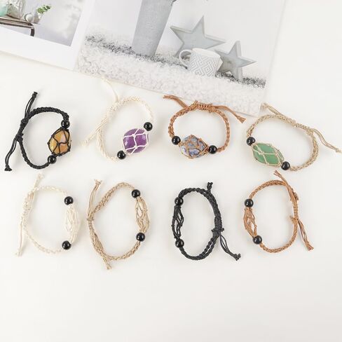 Anjiucc 12 PCS Crystal Cage Necklace Holder Necklace Cord Empty Stone Holder Pendant Stone Holder Replacement Hand-Woven Necklace Cord with Adjustable Length in Kuwait