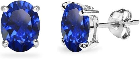 أقراط من الفضة الإسترليني مصنوعة من الياقوت الأزرق بتصميم بيضاوي من سوليتير للنساء المراهقات والفتيات in Kuwait