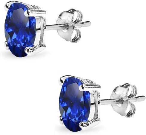 أقراط من الفضة الإسترليني مصنوعة من الياقوت الأزرق بتصميم بيضاوي من سوليتير للنساء المراهقات والفتيات in Kuwait