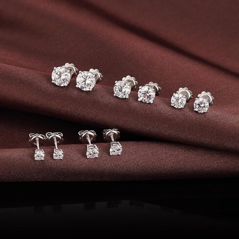 JiaYang Sparkling Round Cut/Square Cut CZ Diamond Stud Earrings 925 Sterling Silver Cubic Zirconia Stud Earrings Hypoallergenic CZ Studs Earrings for Women/Men Unisex Earrings Studs 4MM-8MM in Kuwait