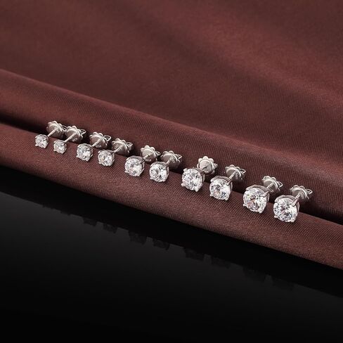 JiaYang Sparkling Round Cut/Square Cut CZ Diamond Stud Earrings 925 Sterling Silver Cubic Zirconia Stud Earrings Hypoallergenic CZ Studs Earrings for Women/Men Unisex Earrings Studs 4MM-8MM in Kuwait