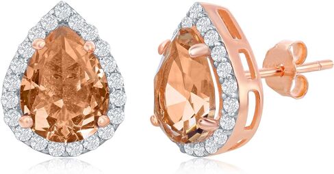 أقراط نسائية من NYC مطلية بالذهب الوردي ومرصعة بالزركونيا المكعبة مقلدة من مورغانيت هالة in Kuwait