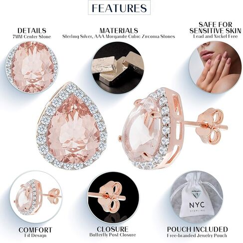 أقراط نسائية من NYC مطلية بالذهب الوردي ومرصعة بالزركونيا المكعبة مقلدة من مورغانيت هالة in Kuwait