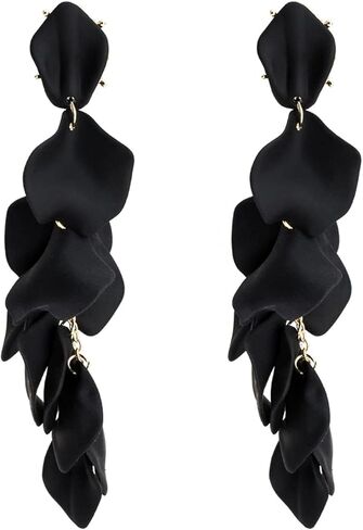 Acrylic Petal Dangle Drop Earrings for Women Girls Fashion Long Rose Flower Hanging Resin Floral Statement Earring Jewellery Gifts in Saudi Arabia
