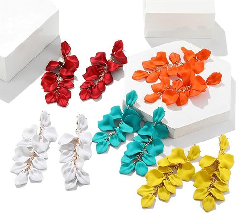 Acrylic Petal Dangle Drop Earrings for Women Girls Fashion Long Rose Flower Hanging Resin Floral Statement Earring Jewellery Gifts in Saudi Arabia