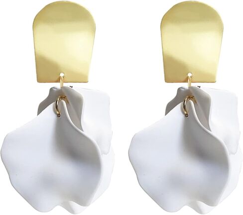 Acrylic Petal Dangle Drop Earrings for Women Girls Fashion Long Rose Flower Hanging Resin Floral Statement Earring Jewellery Gifts in Saudi Arabia