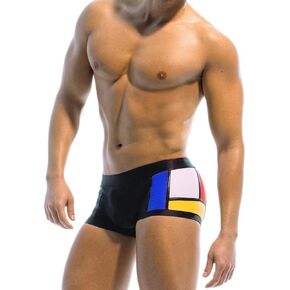 UXH Men's Swimming Trunks Black White Splicing Design Beach Short Pants