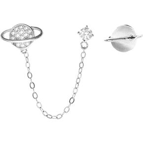 CZ Planet Cuff Chain Double Piercing Earrings Crawler Climber Women Girls 925 Sterling Silver Hypoallergenic Asymmetric Opal Stud Tassel Dangle Drop Dainty Cute Jewelry Birthday Anniversary BFF Gifts