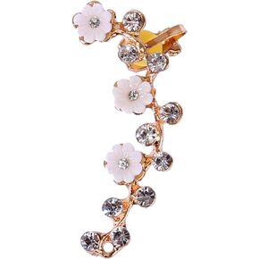 Crystal Pearl Flower Climbers Crawler Stud Earring Cute Rhinestone Resin Floral Left Ear Cuff Wrap Clip Earring Top Ear Clip Gold Plated Jewelry Jacket for Women Girls 1 Pcs