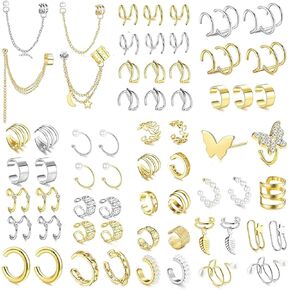 Stylish and Trendy Fancial 66 Pcs Cuff Earrings for Women - Non Piercing, Hypoallergenic Fake Earrings, Silver Clip on in Kuwait