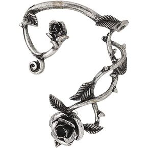 Retro Rose Flower Climbers Crawler Jacket Earrings Sparkly Metal Left Ear Cuff Wrap Clip Stud Earring for Women Girls Fashion Jewelry 1 PC