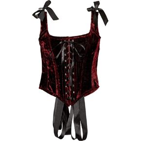 Daisy corsets Womens Lavish Dark Red Velvet Lace-up Bustier Top