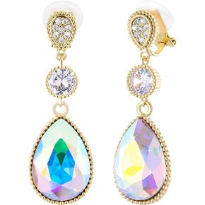 Clip On 18 * 13MM Big Crystal Dangle Non Pierced Earrings for Women Costume Jewelry