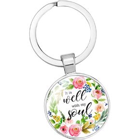 Tobubbmole Christian Keychain Gift Religious Be Still It is Well Bible Verse Dome Keyring