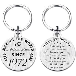ABNTY 52nd Birthday Gifts for Women Men, 52 Year Old Birthday Keychain, Born in 1972 Gifts, 1972 Birthday Decorations