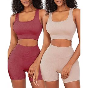 أطقم ملابس للتمرين من FINETOO للنساء مكونة من 4 قطع حمالة صدر رياضية بدون ظهر بدون خياطة عالية الخصر وقصيرة لممارسة اليوجا والصالة الرياضية ومجموعة نشطة متطابقة in Kuwait