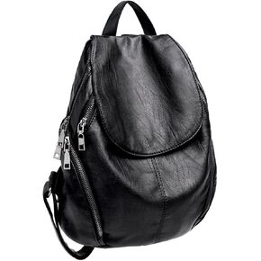 UTO Women Backpack Purse PU Washed Leather Large Capacity Ladies Rucksack Shoulder Bag Black