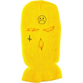 Ski Mask Balaclava for Men and Women 3 Hole Full Face Beanie Design Custom SAD FACE Yellow