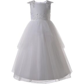 Pettigirl Girls Kids First Communion Wedding White Dresses Teens Child Graceful Long Clothing Size 4 5 6 7 8 9 10 12 14
