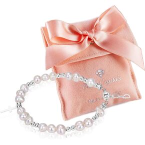 Baby Crystals Beaded Bracelets for Girls, Sterling Silver Charm Cross Bracelet Cultured freshwater Pearl, Toddler Baby Girl, Christening, Communion, Baptism Gifts for Girl