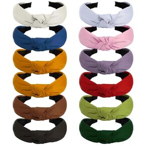 VELSCRUN 12 Pcs Womens Headbands Knotted Headbands for Women Wide Headbands Boho Bandeau Knot Turban Headband Hair Band Elastic Hair Accessories for Women