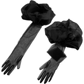 OLYCRAFT 1 Pair Black Puff Sheer Long Gloves Oversize Tulle Mesh Gloves 28 inch Puff Sheer Gloves Mesh Tulle Black Mesh Gloves for Women Opera Halloween Costume Wedding Bridal
