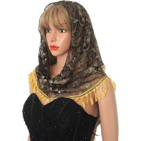 Ursumy Triangle Mantilla Veil Embroidered Catholic Church Veils Infinity Chapel Veil Tulle Scarf Head Covering Latin Mass (Red)