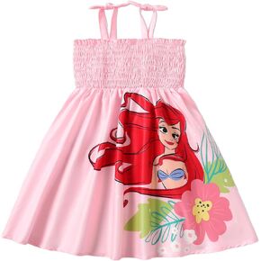 Disney Princess Toddler Girl Dress Bow Strap Smocking Sundress 2-6 Years