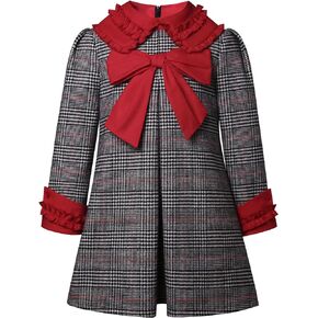 Maoluo Vintage Girls Christmas Winter Grey Plaid Casual Clothing Toddler Kids Holiday Dress Size 2 3 4 5 6 8 10 12 Years