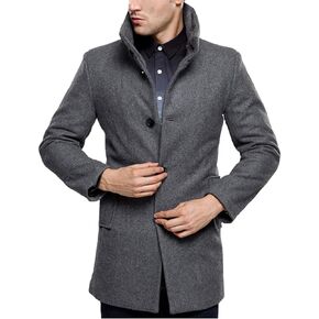 SSLR Men's Slim Fit Wool Pea Coat British Single Breasted Stylish Jacket