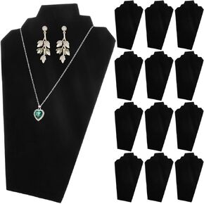 LDXDRU 12Pcs Black Velvet Necklace Display, 12.5" Jewelry Display Stand, Foldable Necklace Bust Easel Organizer for Selling and Shows