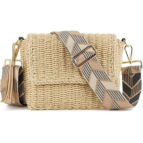 Women's Summer Straw Braided Shoulder Crossbody Bag with Tassel Chain, Adjustable Shoulder Straps Woven Beach Handbag in Kuwait