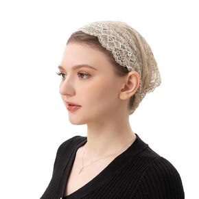 PAMOR Stretchy Rose Lace Headband Floral Headwrap Chapel Veils Latin Mass Head Covering Catholic Church Veil with Bobby Pins (Purple)