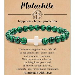Christian Gifts Cross Beaded Bracelet Religious Cross Bracelet 8mm Natural Stone Healing Stretch Bracelets for Women Men