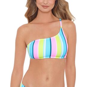 Women Juniors' Sunny Stripe One-Shoulder Bikini Top