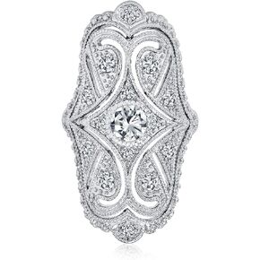 Bling Jewelry Deco Antique Style Filigree Pave CZ Wide Armor Full Finger Fashion Statement Ring Cubic Zirconia Rhodium Plated Brass