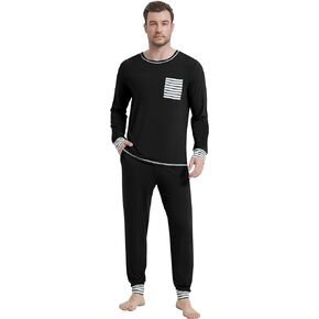 NACHILA Men’s Pajamas Set-Viscose Made from Bamboo, Soft Long Sleeve Sleepwear with Joggers Pants Pajama Set with Pockets
