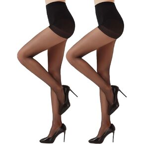 Black Sheer Tights for Women - 20D Not Rip Control Top Pantyhose with Reinforced Toes, High Elasticity, and Supple Feel - Resist Tears