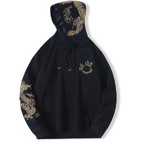 Unisex Dragon Hoodie Heavyweight Embroidered Streetwear Dragon Sweatshirt Japanese Style