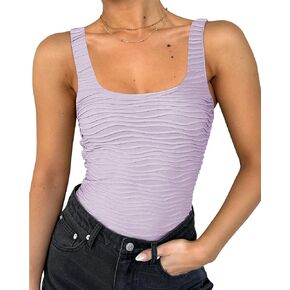 Donnalla Womens Sexy Square Neck Sleeveless Double Lined Shapewear Bodysuits Slimming Going Out Bodysuits Tank Tops