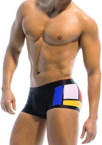 UXH Men's Swimming Trunks Black White Splicing Design Beach Short Pants in Saudi Arabia