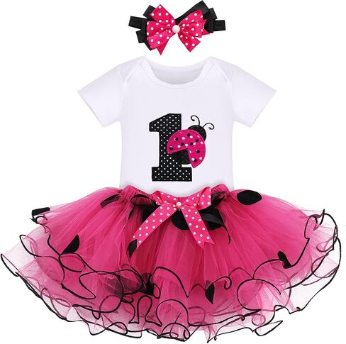 IBAKOM 1st 2nd Birthday Outfit Girl Ladybug Romper+Tulle Tutu+Headband 3pcs Clothes Set Princess Dress Up Halloween Costume in Saudi Arabia